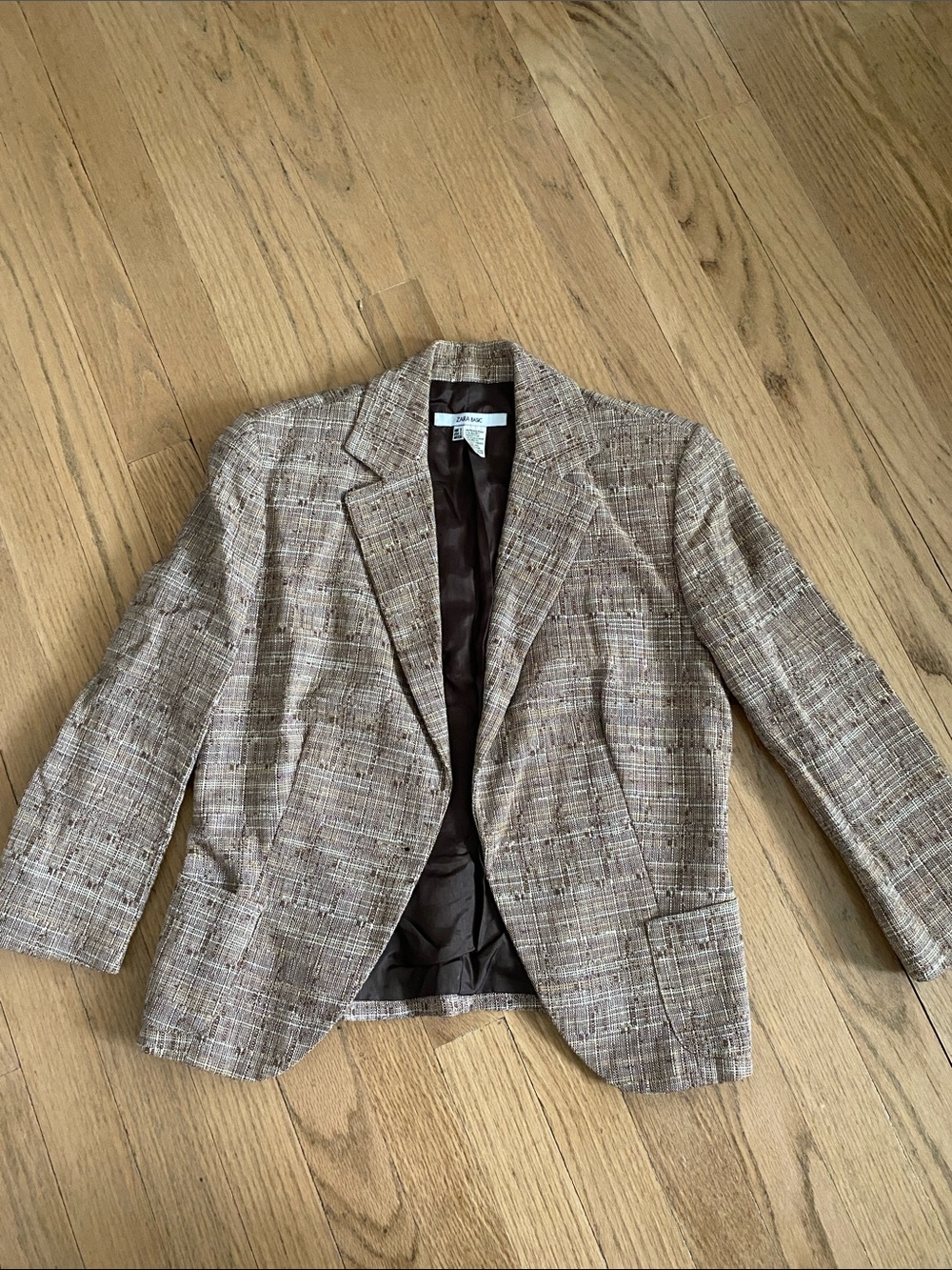 Zara Basic Women's Neutral Tweed Blazer in Beige Brown